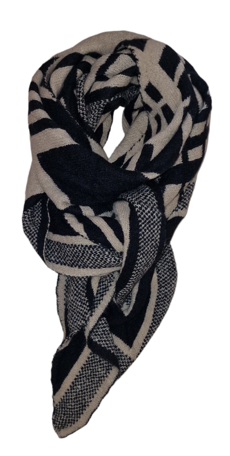 Skønt Orail lux tørklæde fra Qnuz i sort brun farve kan købes hos Stenholtgaard