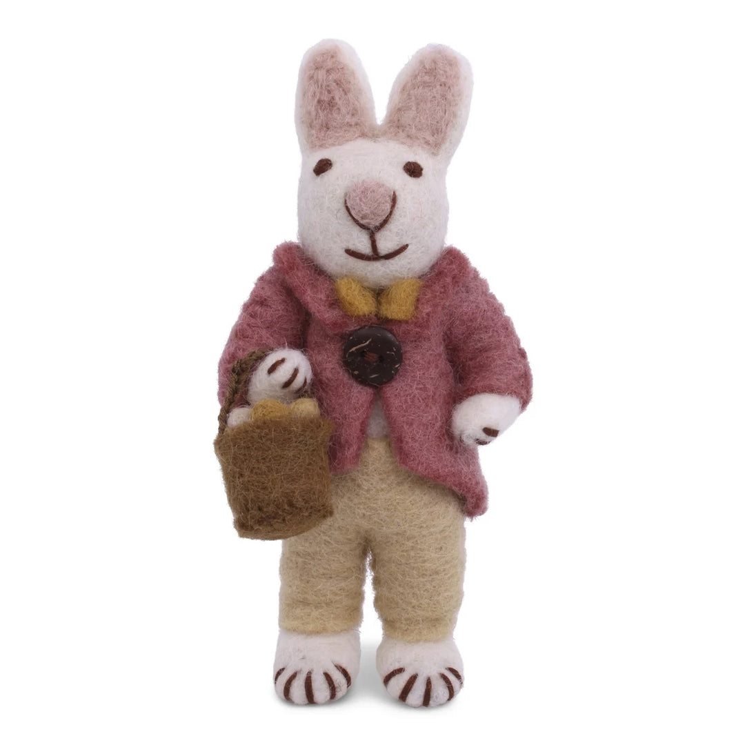 Hvid hare med kurv - 13 cm