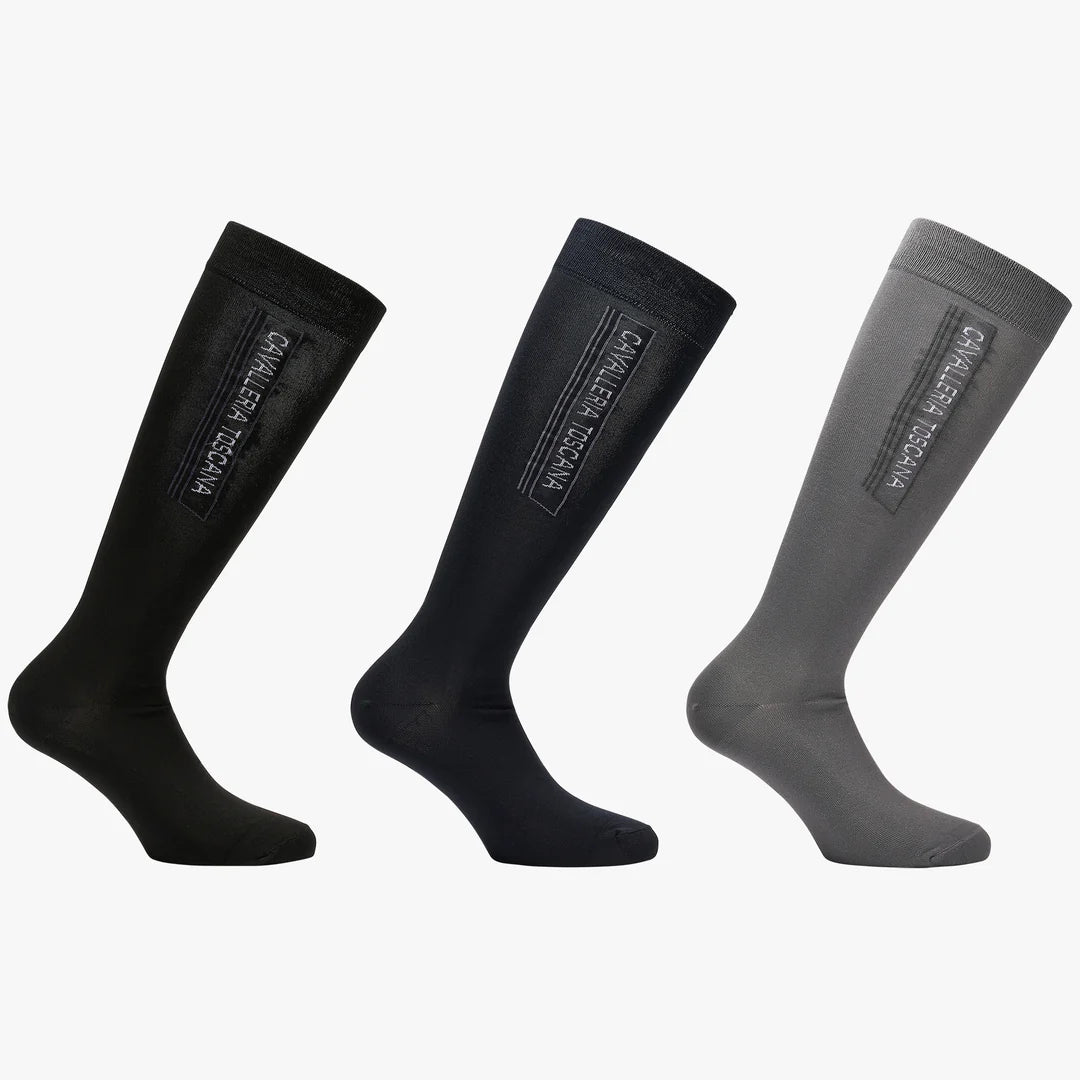 CT 3-Pack Socks - Sort/Navy/Grå, ridesokker, ridestrømper, knæsokker, lange sokker, rideudstyr, ridetøj, 