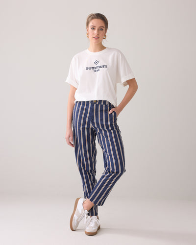 Summum Tapered Multi Stripe Pant - Navy