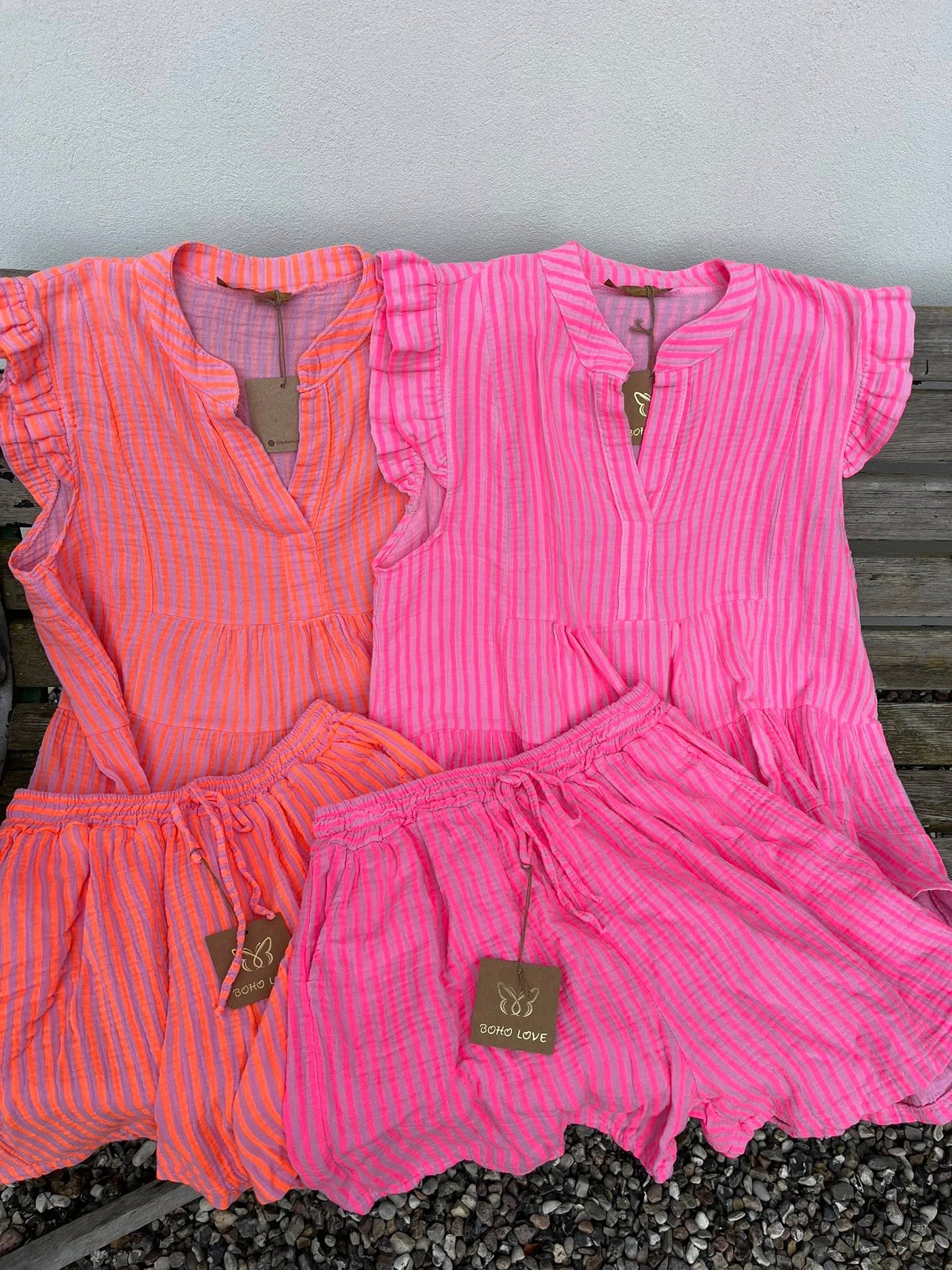 Boho Love stribet shorts - Pink
