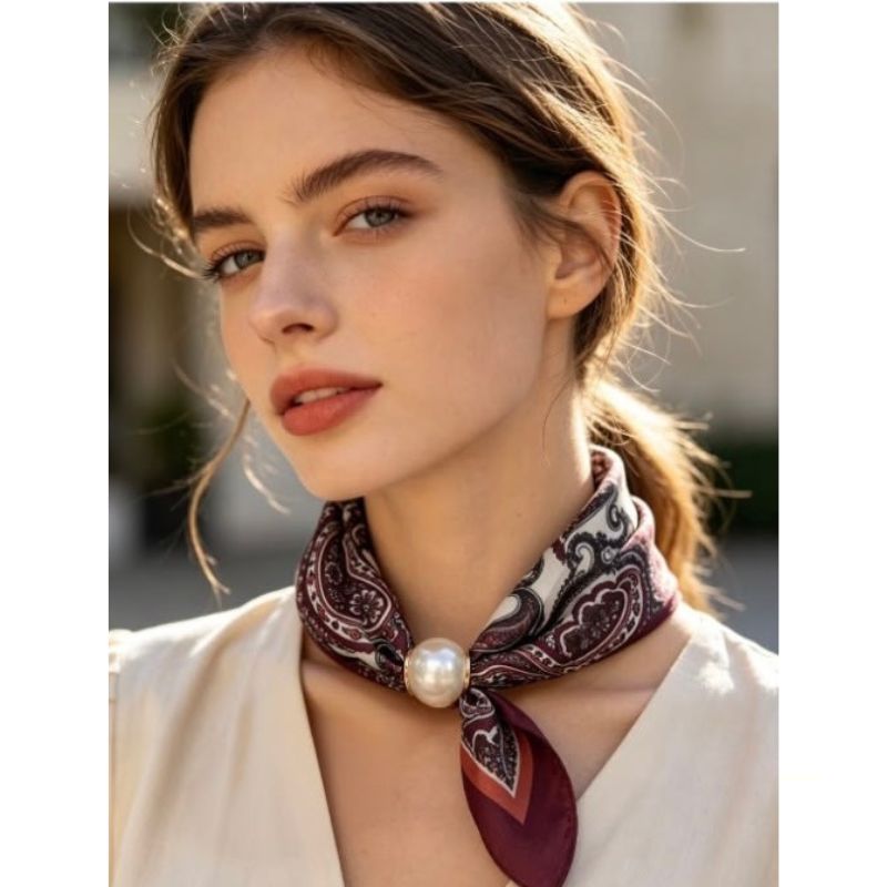 Qnuz Scarf Small Paisley &amp; Pearl - Burgundy
