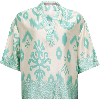 Border bluse - Turquoise / whisper