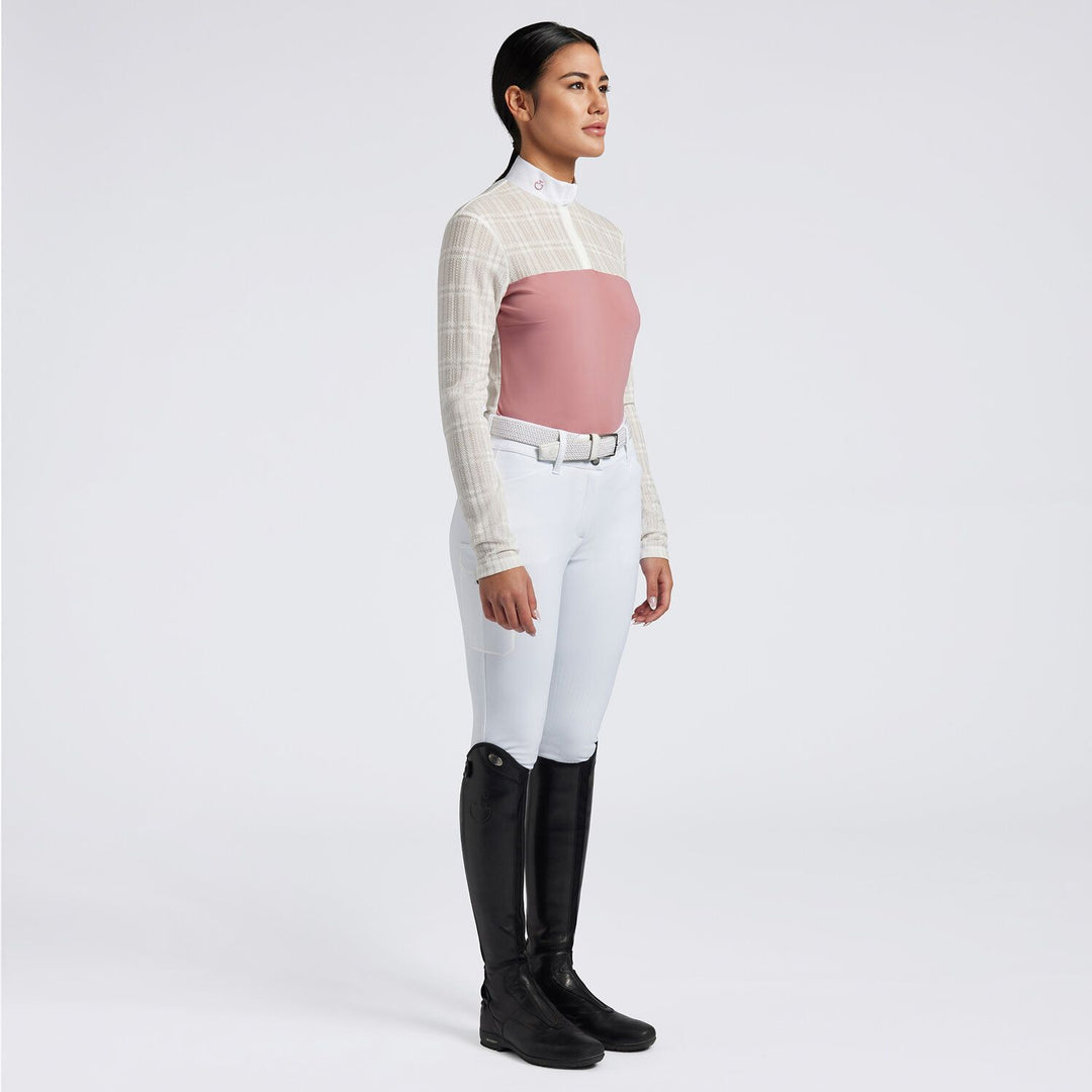 CT Sheer Jacqard Jersey Shirt - Pink, ride bluse, stævnebluse, ridetøj,