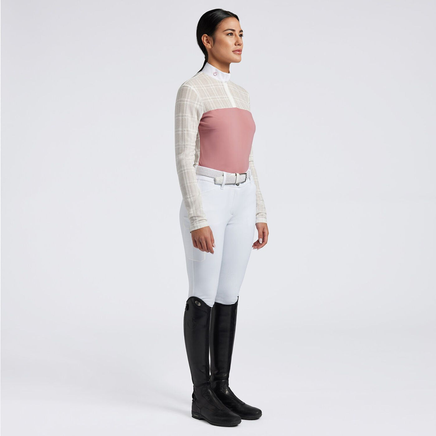 CT Sheer Jacqard Jersey Shirt - Pink, ride bluse, stævnebluse, ridetøj,