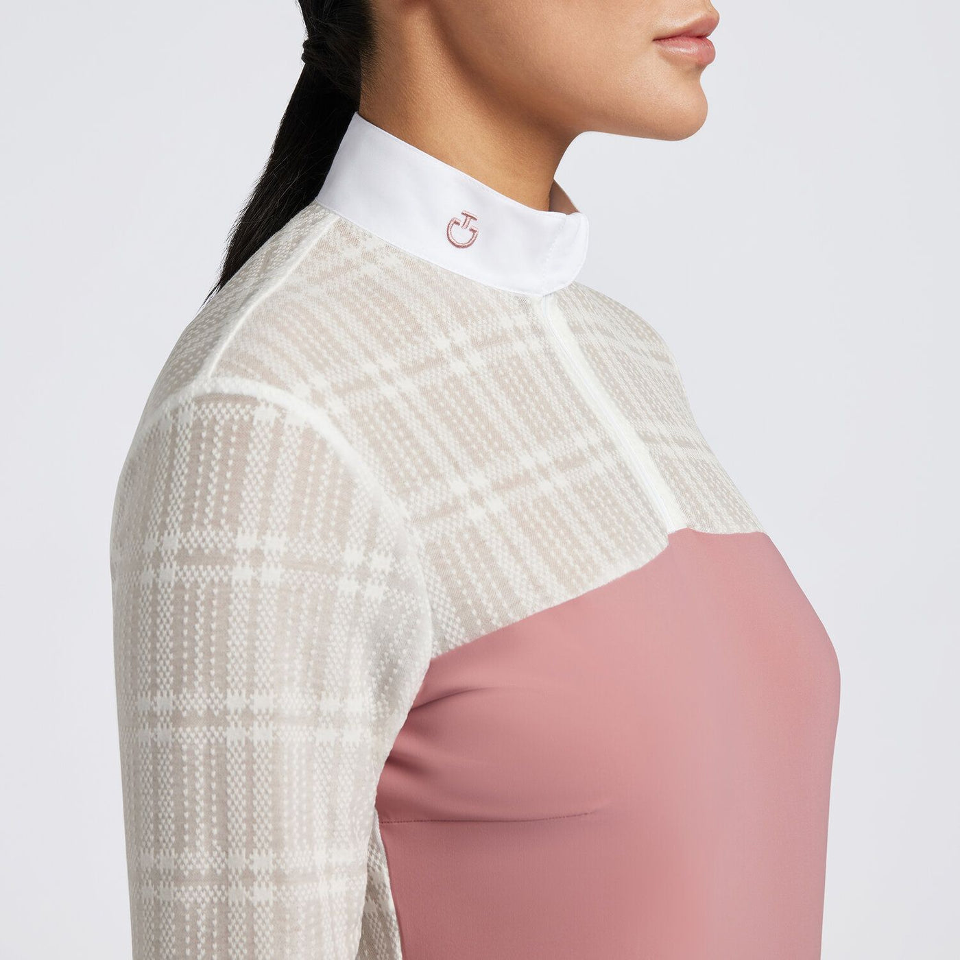 CT Sheer Jacqard Jersey Shirt - Pink, ride bluse, stævnebluse, ridetøj,
