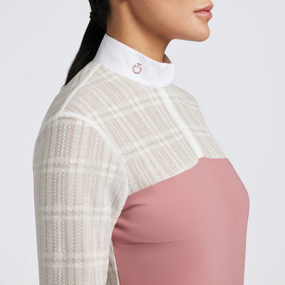 CT Sheer Jacqard Jersey Shirt - Pink, ride bluse, stævnebluse, ridetøj,