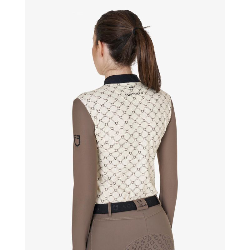 Equestro Monogram Print Polo - Cream / Brun