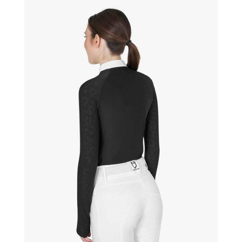 Equestro Tulle Stretch Polo Shirt - Sort