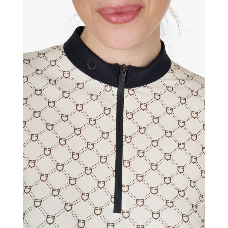 Equestro Monogram Print Polo - Cream / Brun