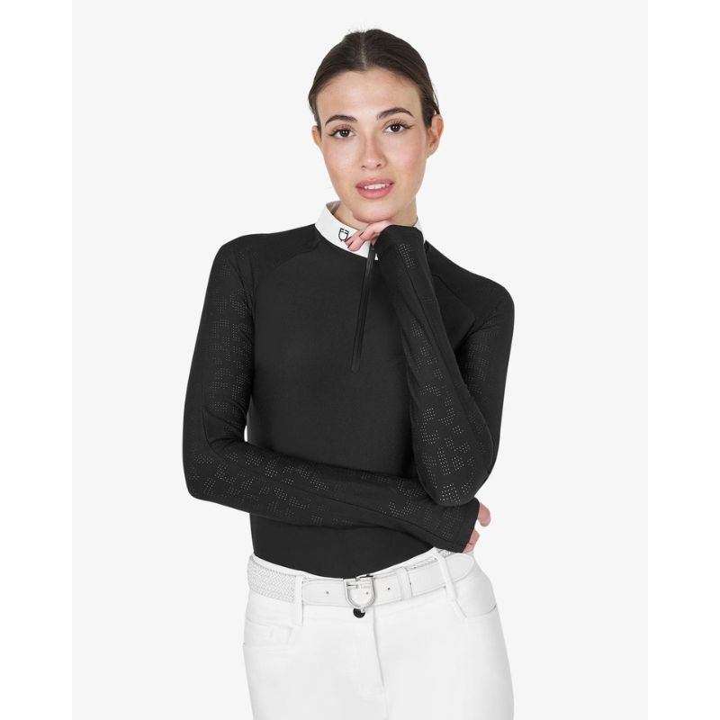 Equestro Tulle Stretch Polo Shirt - Sort