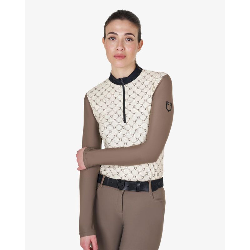 Equestro Monogram Print Polo - Cream / Brun