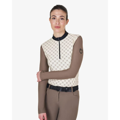 Equestro Monogram Print Polo - Cream / Brun