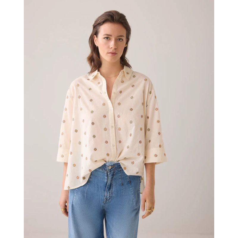 Summum Bluse Med Blomster - Ivory