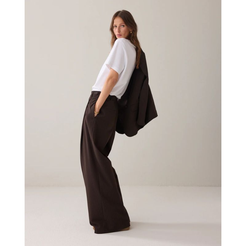 Summum Pinstripe Wide-leg Bukser - Dark Chocolate