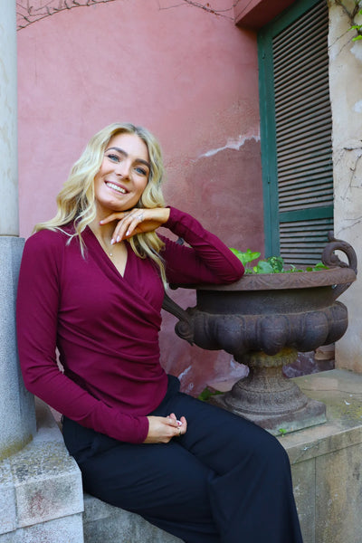 EA LS WRAP BLOUSE - BORDEAUX