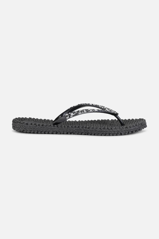 Flip Flop With Rhinestones - Black