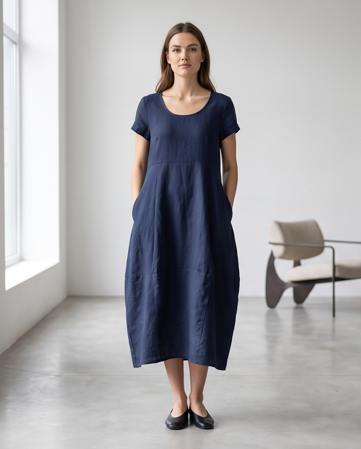 Thing Hør Kortærmet Kjole - Navy