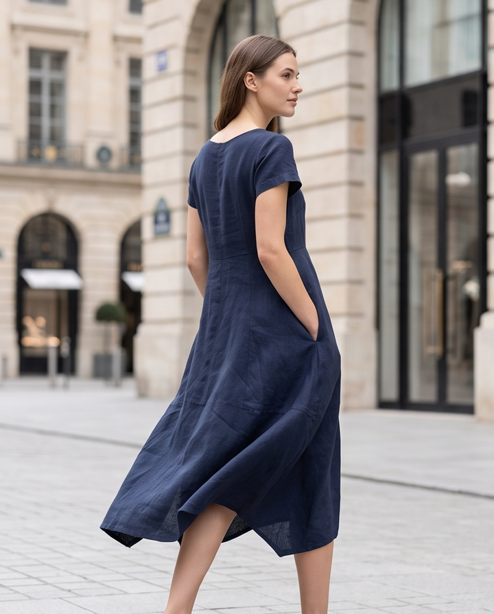 Thing Hør Kortærmet Kjole - Navy