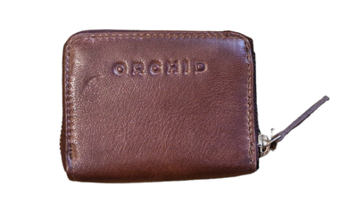 Læder pung af mærket Orchid i cognac farve med lynlås plads mønter kort
