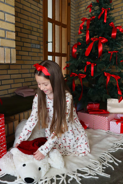 ALMA-DRESS (KIDS) - RED BOW CREME