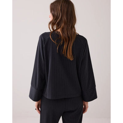 Summum Soft Scuba Pinestripe Bluse - Sort , bluser, trøjer, sweater, 