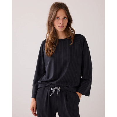 Summum Soft Scuba Pinestripe Bluse - Sort , bluser, trøjer, sweater, 