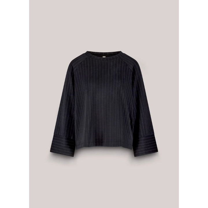 Summum Soft Scuba Pinestripe Bluse - Sort , bluser, trøjer, sweater, 