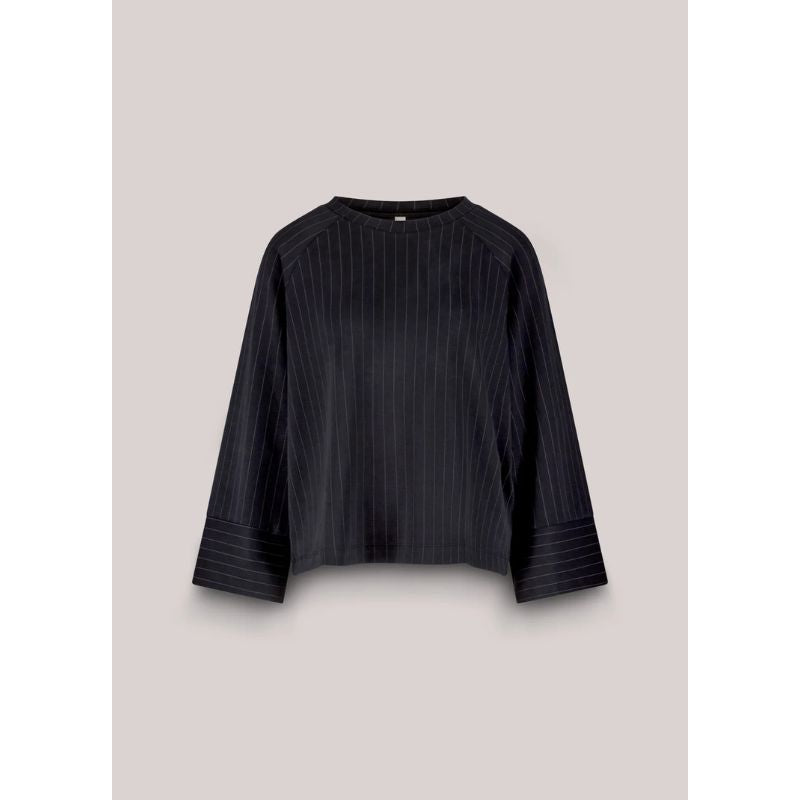 Summum Soft Scuba Pinestripe Bluse - Sort , bluser, trøjer, sweater, 