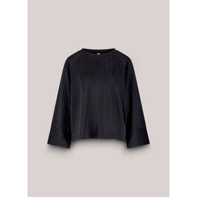 Summum Soft Scuba Pinestripe Bluse - Sort , bluser, trøjer, sweater, 