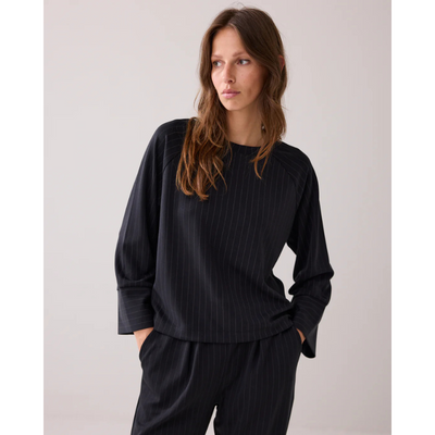 Summum Soft Scuba Pinestripe Bluse - Sort , bluser, trøjer, sweater, 